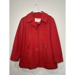 Vintage Pendleton Red Wool Coat Womens Mid Length Button Front Jacket 100% Wool